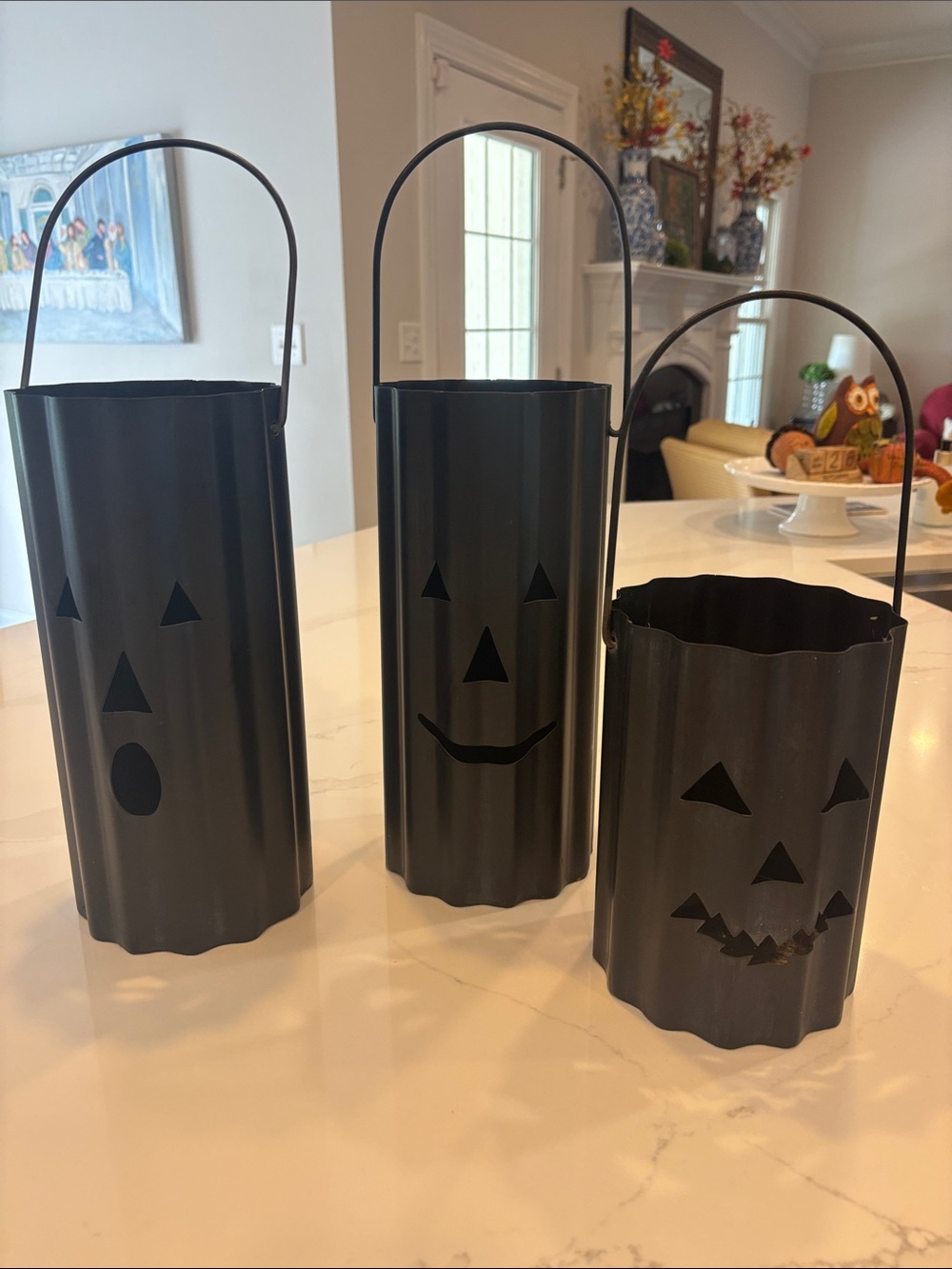 Black Metal Halloween Pumpkin Lanterns - Set of 3